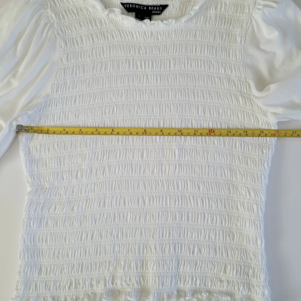 Veronica Beard Jeans Smocked Puff Sleeve Top White Clean Girl Feminine Small - Picture 6 of 8